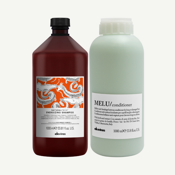 Davines Energizing Shampoo 1000ml + MELU Conditioner 1000ml | Hair Strengthening Set