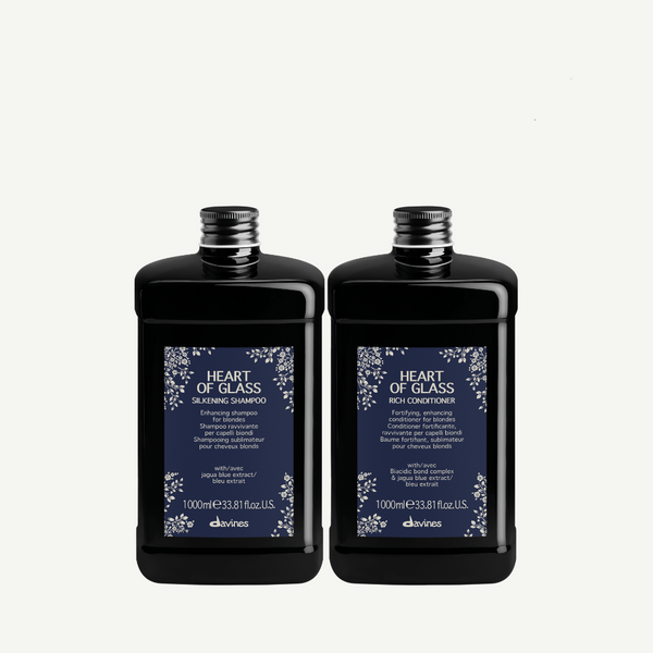 Davines HEART OF GLASS Silkening Shampoo + Rich Conditioner Set 1000ml | Daily Care for Bleached Hair